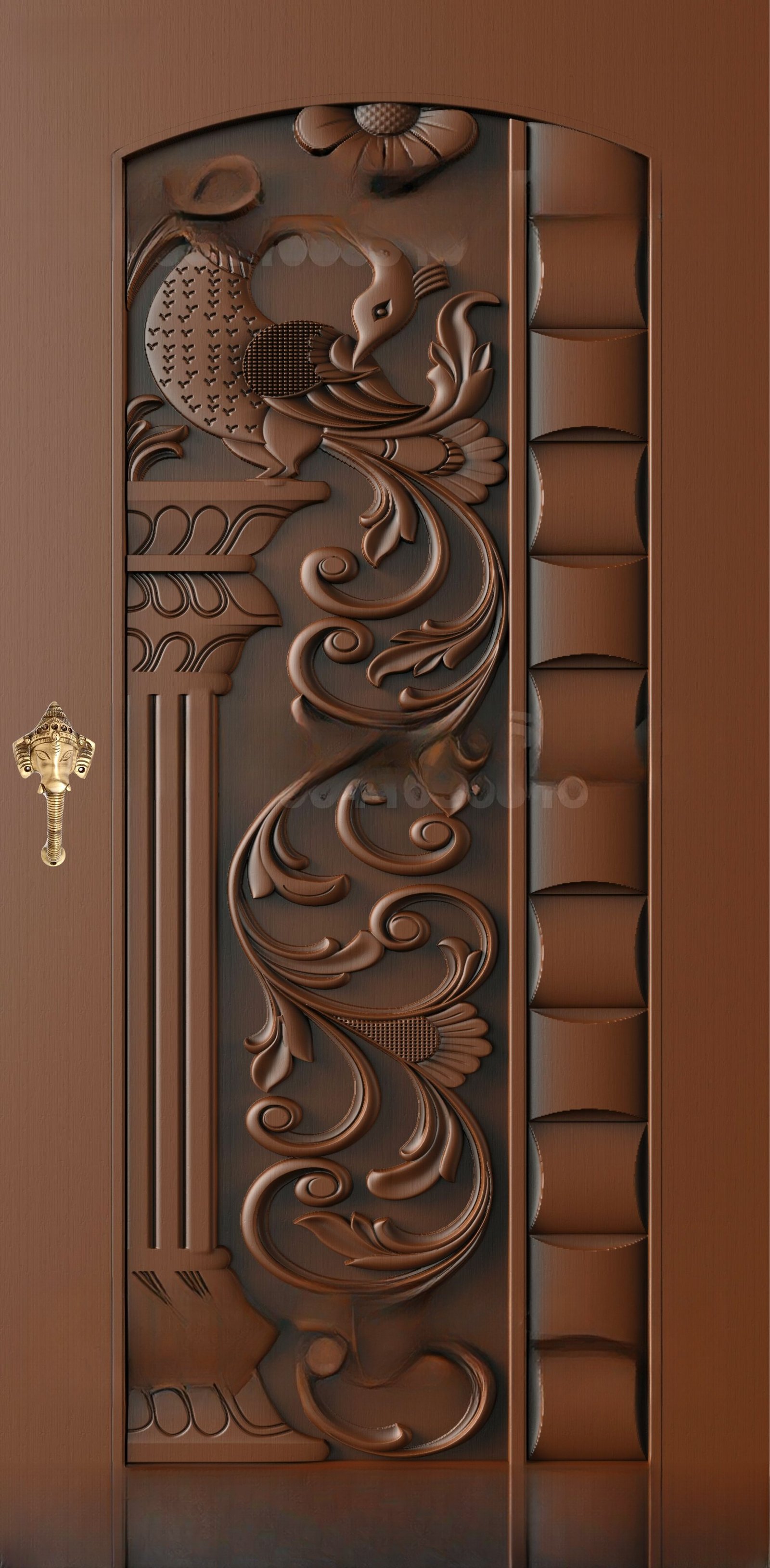 God Doors - GD-44 Peacock Motif Spiritual Carved Door 3D Model